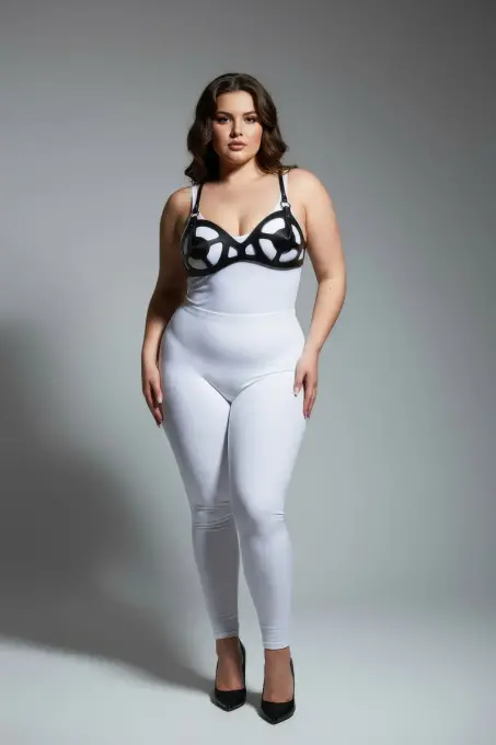 Büyük Beden Siyah Kadın Deri Harness Takım Fantezi Giyim Vücut Aksesuarı - APFT1155 - 4