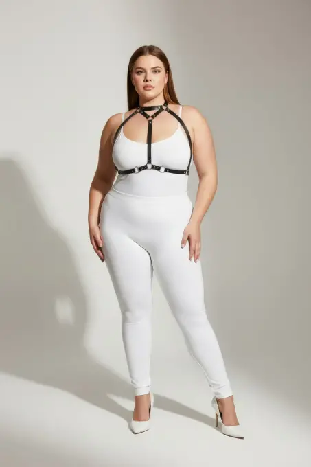 Büyük Beden Siyah Kadın Deri Harness Takım Halka Detaylı Kombin Aksesuarı - APFT245 - Angels Passion (1)