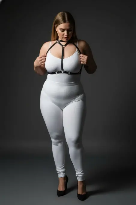 Büyük Beden Siyah Kadın Deri Harness Takım Halka Detaylı Kombin Aksesuarı - APFT245 - 4