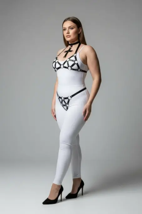 Büyük Beden Siyah Kadın Deri Harness Takım Halka Detaylı Şık Tasarım - APFT464 - 1