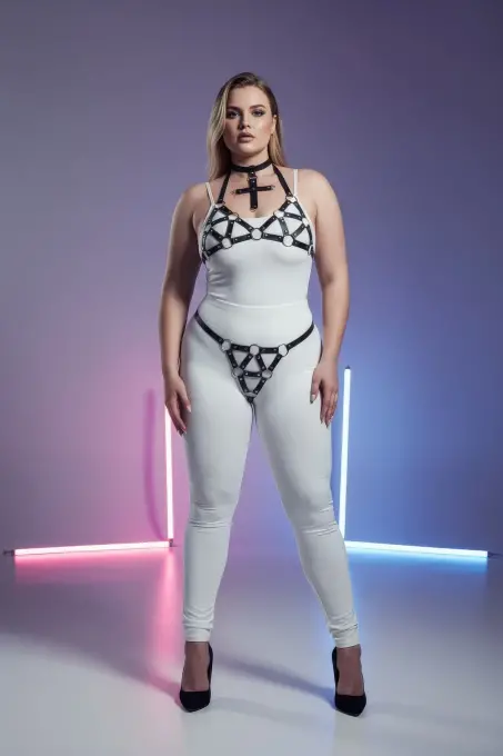 Büyük Beden Siyah Kadın Deri Harness Takım Halka Detaylı Şık Tasarım - APFT464 - 4