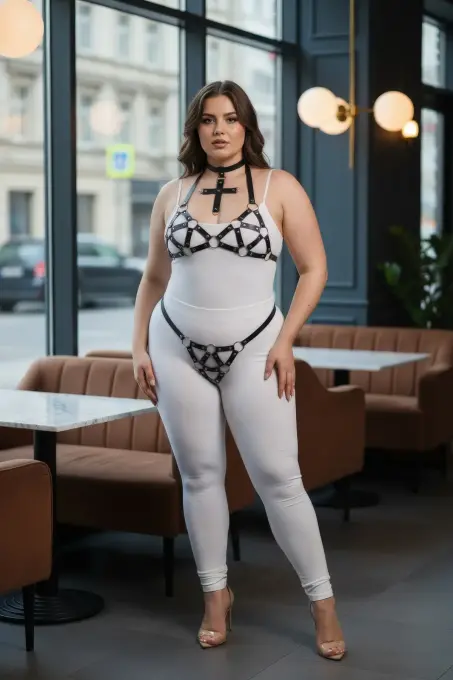 Büyük Beden Siyah Kadın Deri Harness Takım Halka Detaylı Şık Tasarım - APFT464 - 5