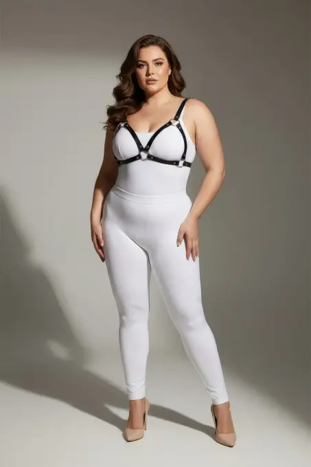 Büyük Beden Siyah Kadın Deri Harness Takım Halka Detaylı Sütyen Aksesuarı - APFT190 - 2