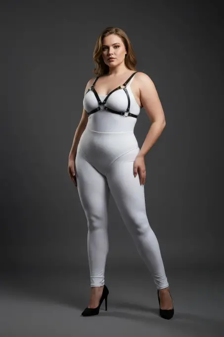 Büyük Beden Siyah Kadın Deri Harness Takım Halka Detaylı Sütyen Aksesuarı - APFT190 - 3