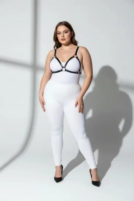 Büyük Beden Siyah Kadın Deri Harness Takım Halka Detaylı Sütyen Aksesuarı - APFT190 - 4