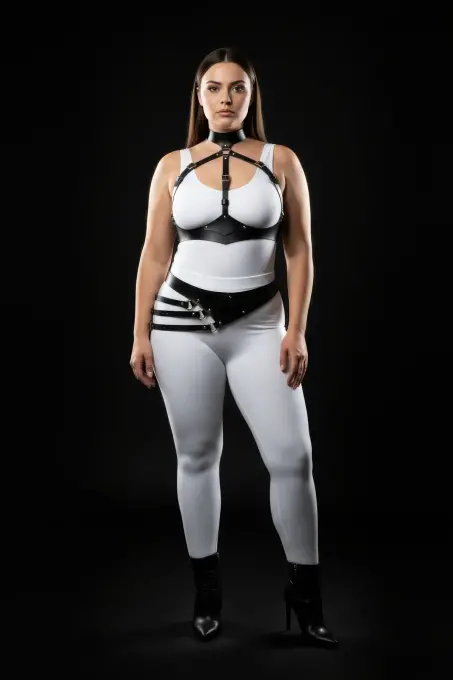 Büyük Beden Siyah Kadın Deri Harness Takım Vücut Kemeri Detaylı Fantazi Aksesuar - APFT1139 - 3