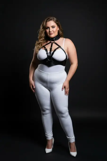 Büyük Beden Siyah Kadın Deri Harness Takım Yüksek Yaka Kombin Aksesuarı - APFT1286 - 2