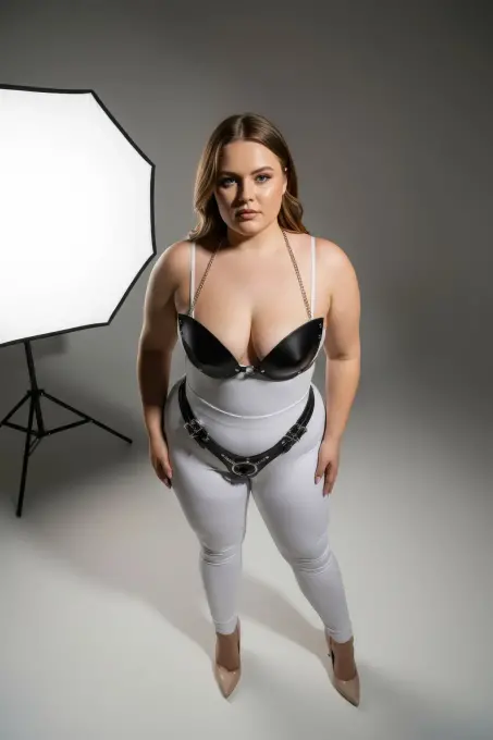 Büyük Beden Siyah Kadın Deri Harness Takım Zincir Detaylı Fantazi Aksesuar - APFT1223 - 1