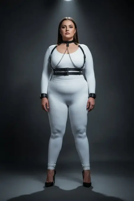 Büyük Beden Siyah Kadın Deri Harness Takım Zincir Detaylı Fantazi Full Set - APFT720 - 2