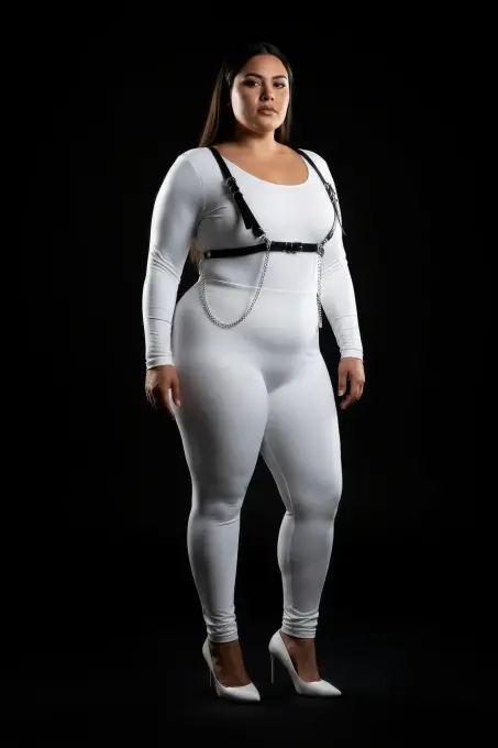 Büyük Beden Siyah Kadın Deri Harness Takım Zincir Detaylı Şık Aksesuar - APFT1176 - 1