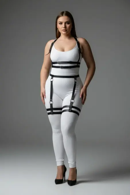 Büyük Beden Siyah Kadın Deri Jartiyer Harness Alt Üst Vücut Aksesuarı - APFT537 - Angels Passion (1)