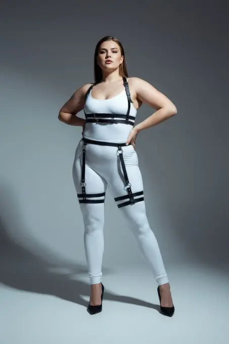 Büyük Beden Siyah Kadın Deri Jartiyer Harness Alt Üst Vücut Aksesuarı - APFT537 - 3