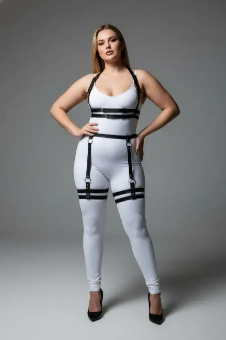Büyük Beden Siyah Kadın Deri Jartiyer Harness Alt Üst Vücut Aksesuarı - APFT537 - 4