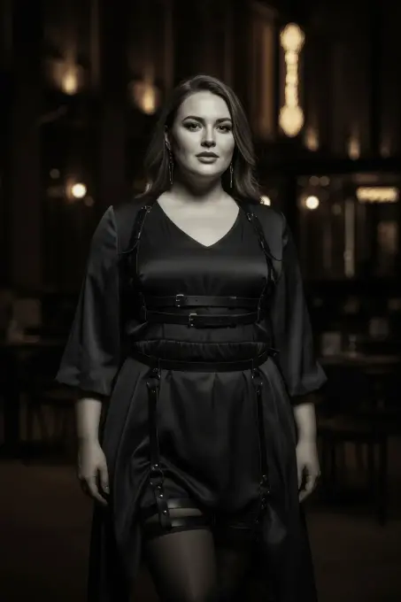 Büyük Beden Siyah Kadın Deri Jartiyer Harness Alt Üst Vücut Aksesuarı - APFT537 - 5