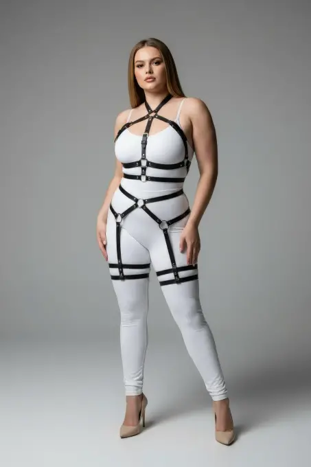 Büyük Beden Siyah Kadın Deri Jartiyer Harness Bel ve Bacak Detaylı Şık Aksesuar - APFT598 - Angels Passion (1)