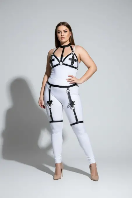 Büyük Beden Siyah Kadın Deri Jartiyer Harness Büstiyer Detaylı Fantazi Takım - APFT310 - 3