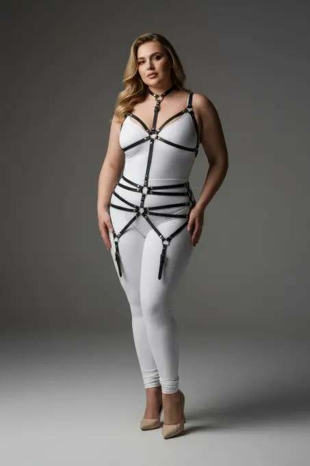 Büyük Beden Siyah Kadın Deri Jartiyer Harness Büstiyer Tarzı Fantazi Aksesuar - APFT262 - 1