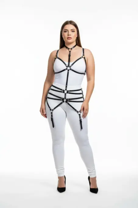 Büyük Beden Siyah Kadın Deri Jartiyer Harness Büstiyer Tarzı Fantazi Aksesuar - APFT262 - 2