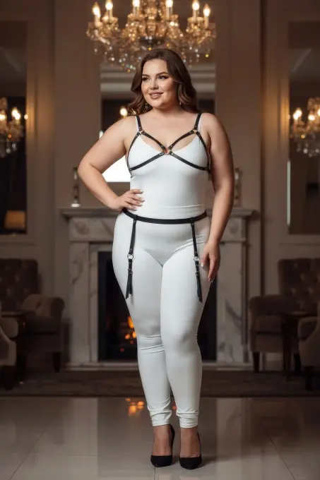 Büyük Beden Siyah Kadın Deri Jartiyer Harness Fantazi Vücut Aksesuarı - APFT228 - Angels Passion (1)