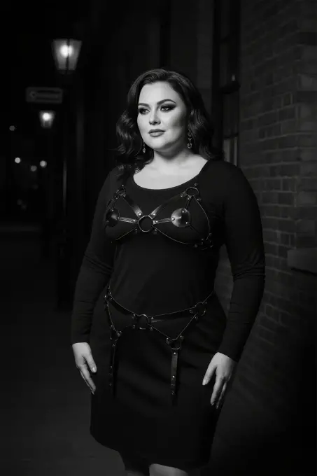 Büyük Beden Siyah Kadın Deri Jartiyer Harness Halka Detaylı Kombin Tamamlayıcı - APFT336 - 1