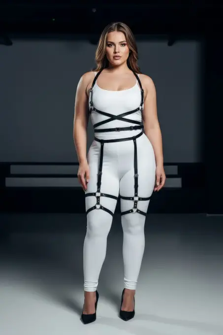 Büyük Beden Siyah Kadın Deri Jartiyer Harness Vücudu Saran Şık Kombin Aksesuarı - APFT274 - 3
