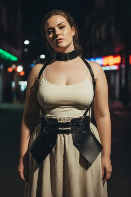 Büyük Beden Siyah Kadın Deri Kemer Boyun Bağlantılı Korse Harness - APFT622 - 5