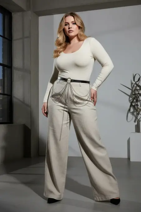 Büyük Beden Siyah Kadın Deri Kemer Çoklu Zincir Detaylı Tasarım - APFT922 - 1