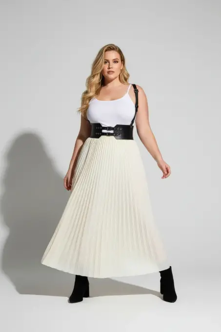 Büyük Beden Siyah Kadın Deri Kemer Geniş Korse Görünümlü Omuz Askılı - APFT853 - 4