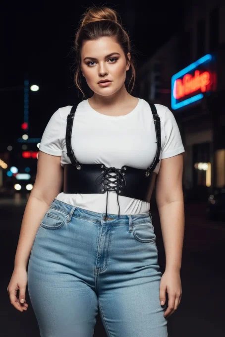 Büyük Beden Siyah Kadın Deri Kemer Omuz Askılı Bağcıklı Korse - APFT1429 - 2