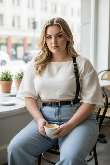 Büyük Beden Siyah Kadın Deri Kemer Vücut Aksesuarı Tarzında Askılı Model - APFT917 - 3