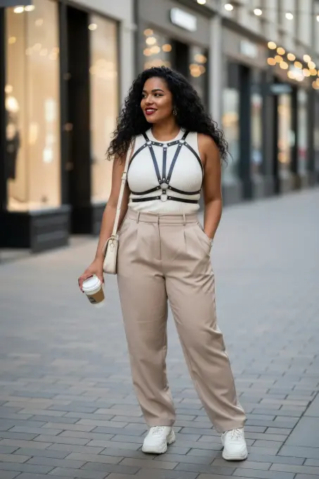 Büyük Beden Siyah Kadın Deri Kemer Vücut Harness Kombin Aksesuarı - APFT114 - 1