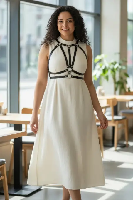 Büyük Beden Siyah Kadın Deri Kemer Vücut Harness Kombin Aksesuarı - APFT114 - 2