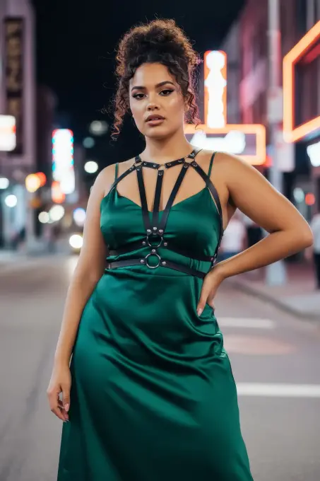 Büyük Beden Siyah Kadın Deri Kemer Vücut Harness Kombin Aksesuarı - APFT114 - 4