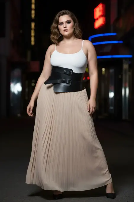 Büyük Beden Siyah Kadın Deri Korsaj Kemer Çift Tokalı Bel Vurgulayan - APFT617 - 4