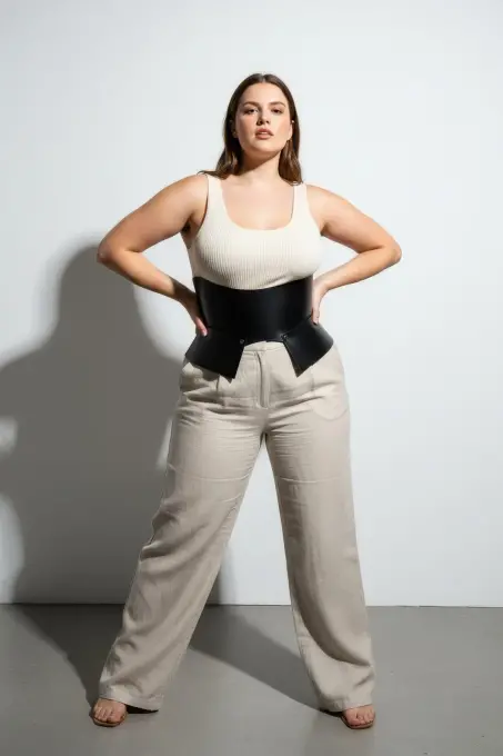 Büyük Beden Siyah Kadın Deri Korse Kemer İnce Bel Görünümü - APFT611 - 1