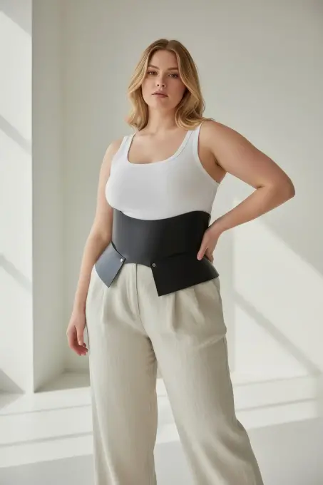 Büyük Beden Siyah Kadın Deri Korse Kemer İnce Bel Görünümü - APFT611 - 2