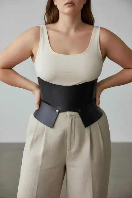 Büyük Beden Siyah Kadın Deri Korse Kemer İnce Bel Görünümü - APFT611 - 3