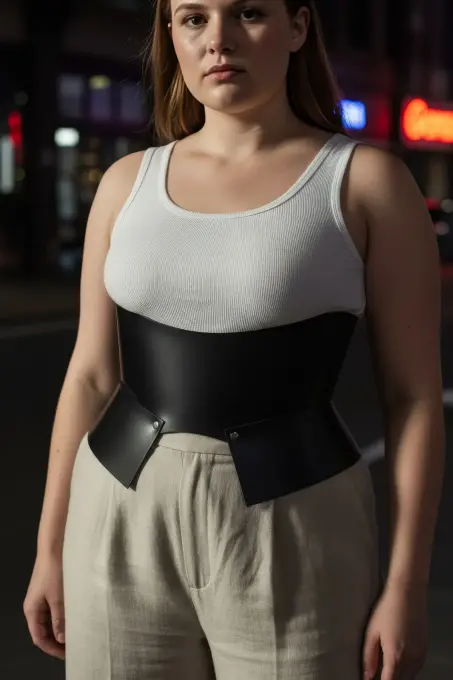 Büyük Beden Siyah Kadın Deri Korse Kemer İnce Bel Görünümü - APFT611 - 4