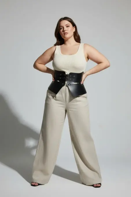 Büyük Beden Siyah Kadın Deri Korse Kemer İnce Bel Görünümü - APFT611 - 8