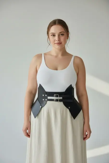 Büyük Beden Siyah Kadın Deri Korse Kemer Kombin Tamamlayıcı - APFT1010 - 3