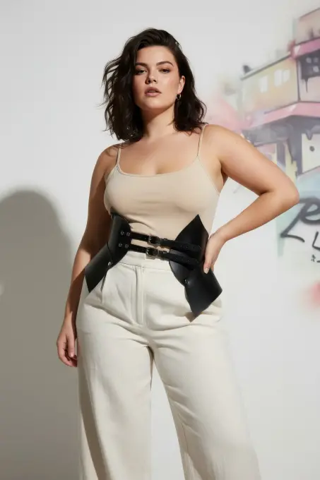 Büyük Beden Siyah Kadın Deri Korse Kemer Kombin Tamamlayıcı - APFT1010 - 4