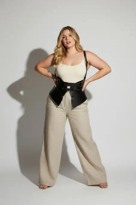 Büyük Beden Siyah Kadın Deri Korse Kemer Omuz Askılı Bel Şekillendirici - APFT616 - 4