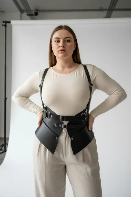 Büyük Beden Siyah Kadın Deri Korse Kemer Omuz Askılı Bel Şekillendirici - APFT616 - 5