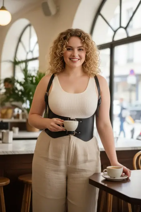 Büyük Beden Siyah Kadın Deri Korse Kemer Omuz Askılı Kombin Tamamlayıcı - APFT612 - 1