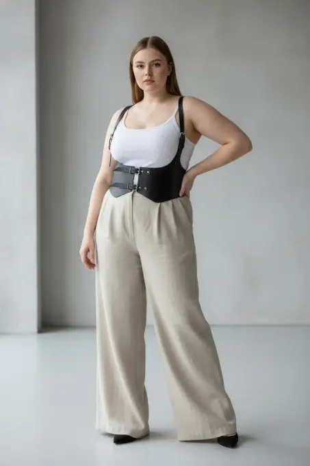 Büyük Beden Siyah Kadın Deri Korse Kemer Omuz Askılı Kombin Tamamlayıcı - APFT612 - 2