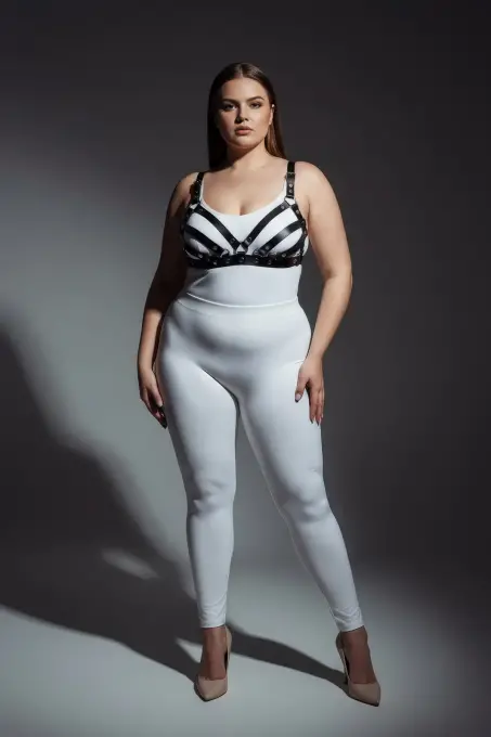 Büyük Beden Siyah Kadın Deri Sütyen Harness Takım Ayarlanabilir Askılı - APFT733 - 1