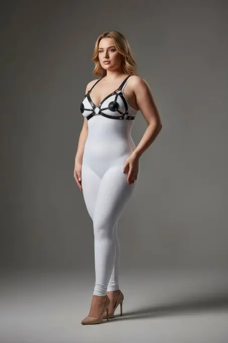 Büyük Beden Siyah Kadın Deri Sütyen Harness Takım Halkalı Detaylı Fantezi Aksesuar - APFT112 - 1