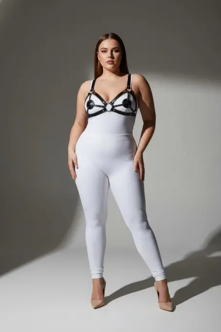 Büyük Beden Siyah Kadın Deri Sütyen Harness Takım Halkalı Detaylı Fantezi Aksesuar - APFT112 - 3