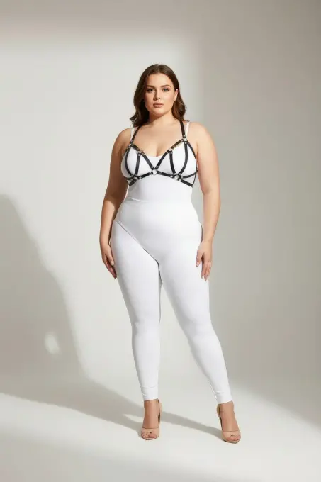 Büyük Beden Siyah Kadın Deri Sütyen Harness Takım Şık Aksesuarı - APFT111 - 1