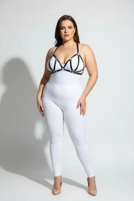 Büyük Beden Siyah Kadın Deri Sütyen Harness Takım Şık Aksesuarı - APFT111 - 2